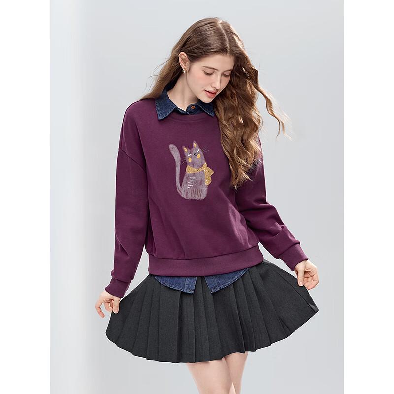 Betu Women's 2025 Winter Round Neck Embroidered Casual Sweatshirt