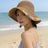 Beach Hat Hollow Design Large Eaves UV Blocking Colorful Flower Decoration Sun Protection Hat Portable Hand-Crocheted Straw Hat