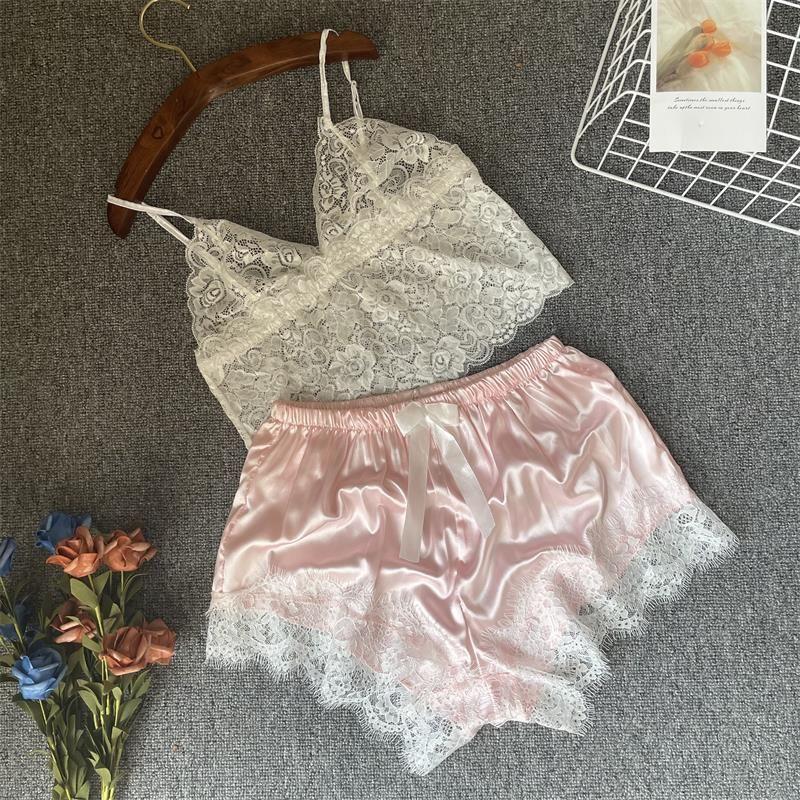 Women's Lace Pajama Set Export Sexy Elegant Pullover Lace Sleeveless Lace Suspenders Pajamas