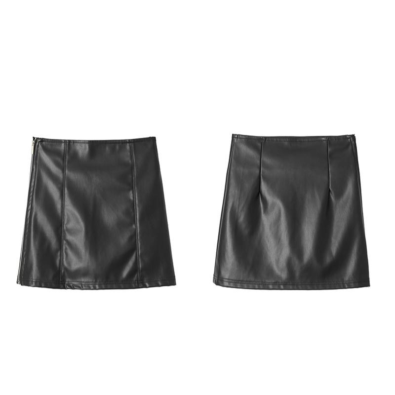Black PU Leather Mini Skirt Women Side Zipper High Waist Sexy Package Hip Skirt Y2K Street Fashion
