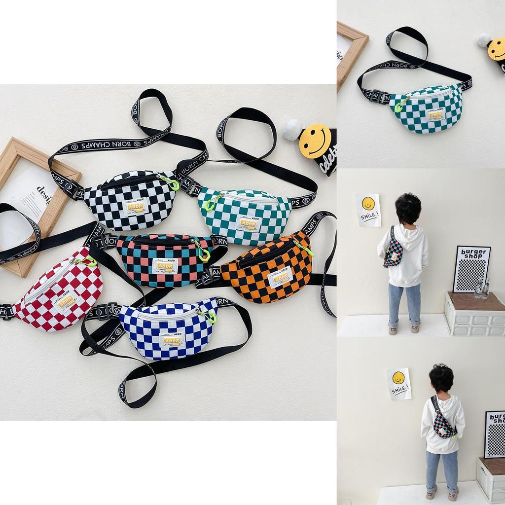 Trendy Modern Cool Boys Chest Bag Stylish Kids Waist Bag Checkered Small Crossbody