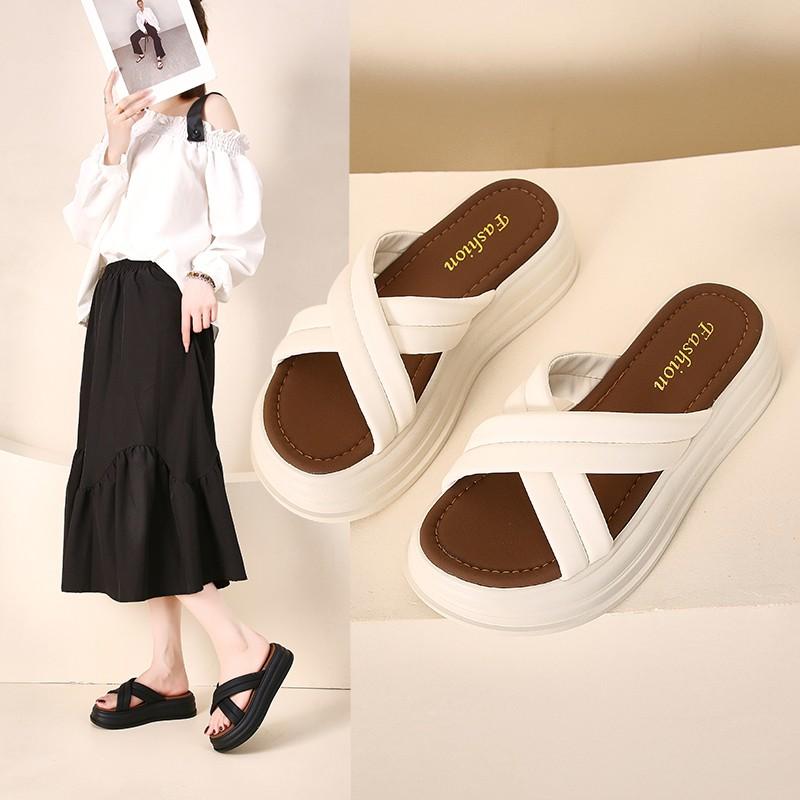 Ladies Fashion Slippers Mid Heel Anti-slip Round Head Shoes for Women Sense of Luxury Open Toes Comfortable Zapatillas De Mujer