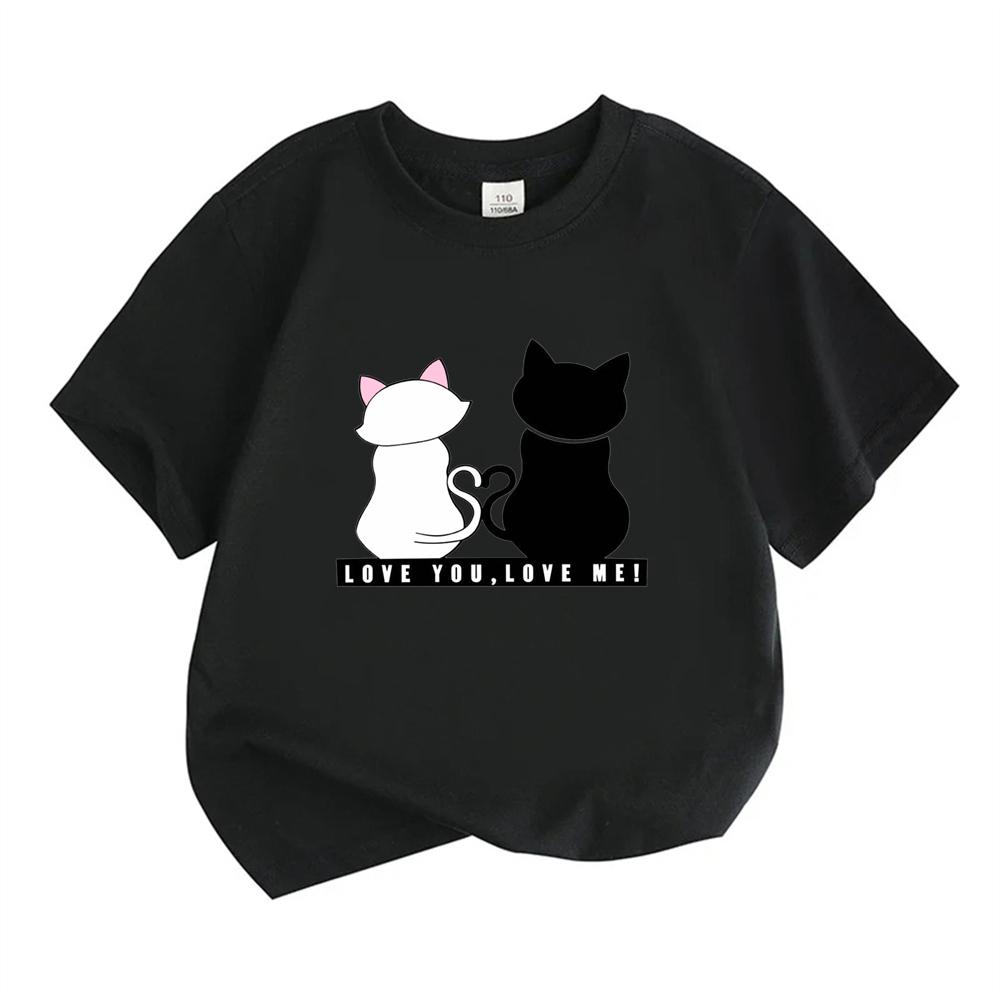 Child Cute Kitten T-shirt Girls White Pink Short Sleeve T-shirts Tops Summer Casual Party Supplies Tee