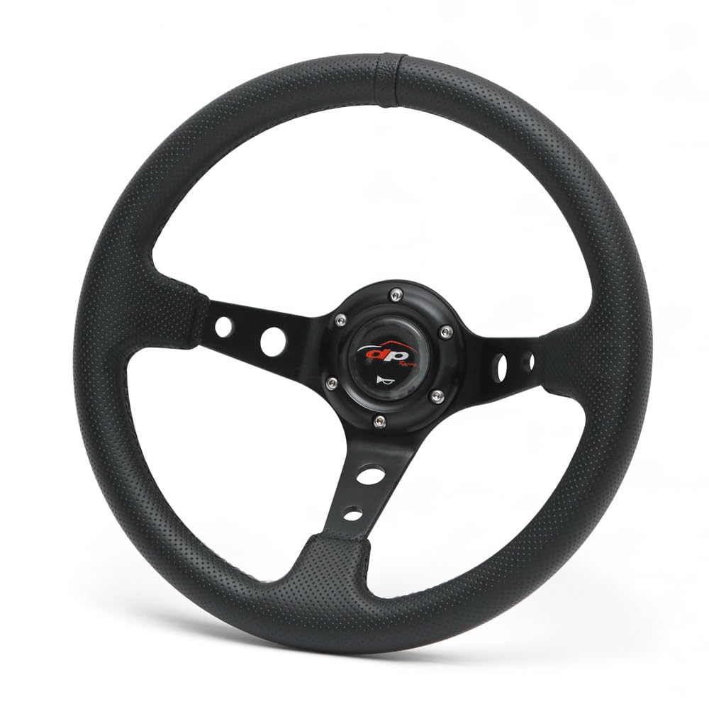 

Deporacing Steering Wheel, 32mm Deep Cone, 70mm, Perforated PVC Top, Black Line, Black, Black Stitching (D32PB)
