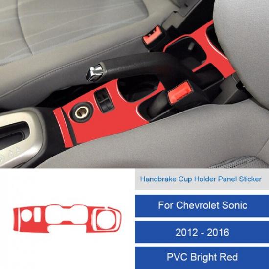 Carbon Fiber Center Handbrake Cup Holder Panel Cover For Chevrolet Sonic 12-16 Bright Red（PVC )