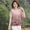 2025 Summer Short-Sleeve Chiffon Blouse for Middle-Aged and Elderly Women - Fashionable Printed T-Shirt Top