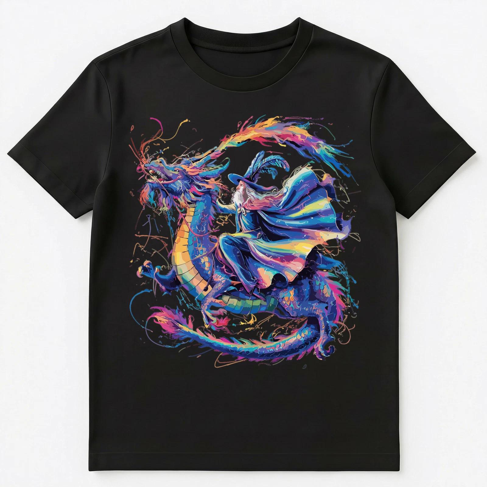Яркий Волшебник Красок, Ездящий На Драконе, Взрыв Красок, Графический Унисекс Футболка L