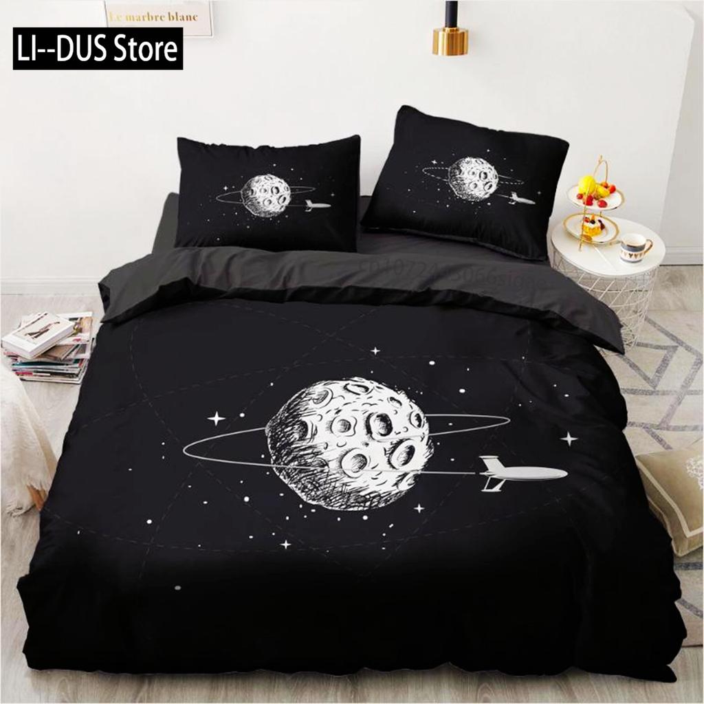 Space Duvet Cover Set Microfiber Outer Space Astronaut American Flag Pattern Bedding Set For Boys Girls Queen King Quilt Cover