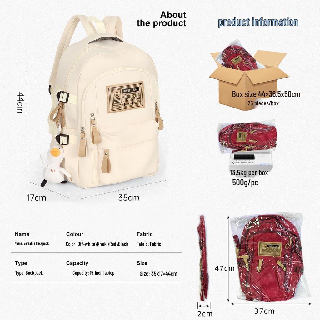 Versatile Large Capacity Solid Color Backpack for Students – Unisex Korean Style