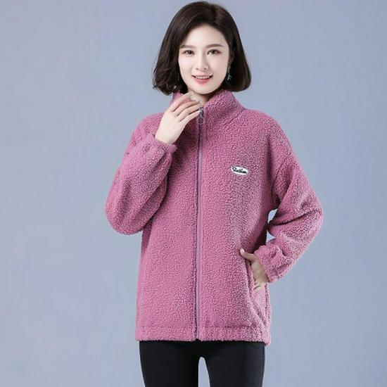 Midlife Women's Stylish Winter Lamb Wool Fleece Coat - Fashionable, Warm Velvet Cotton Jacket