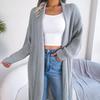 Autumn and winter European and American sweaters and cardigans solid color loose fashion casual buckle-free medium and long jackets