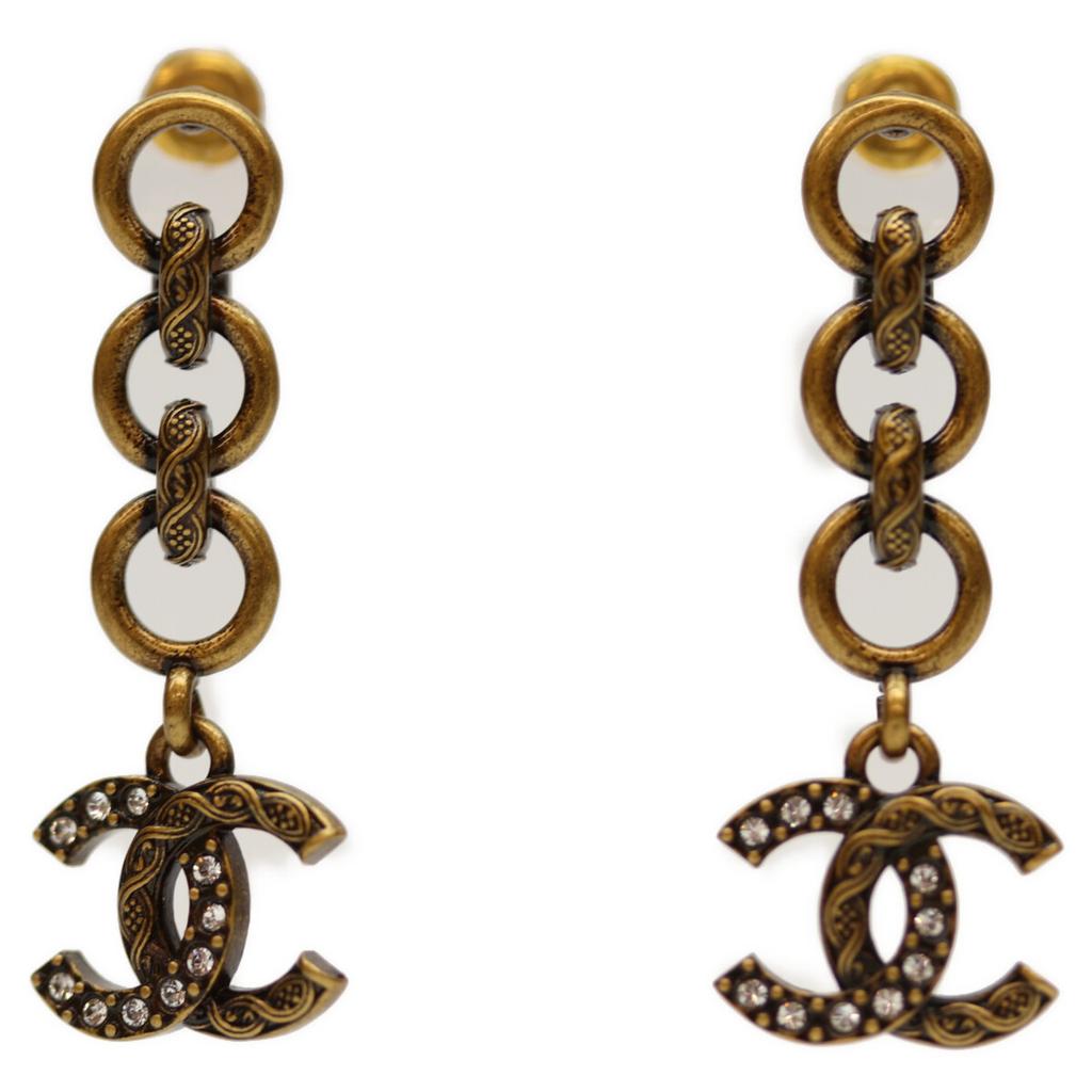 CHANEL I24A Gold Swing CC Logos Rhinestone Earrings earring goldUsed