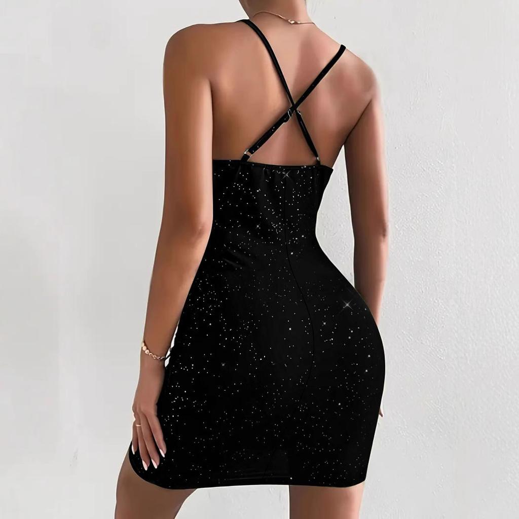 Rochie nouă pentru femei, de culoare uni, cu decolteu în V, sexy, cu temperament, mulată, cu bretele încrucișate pe umeri