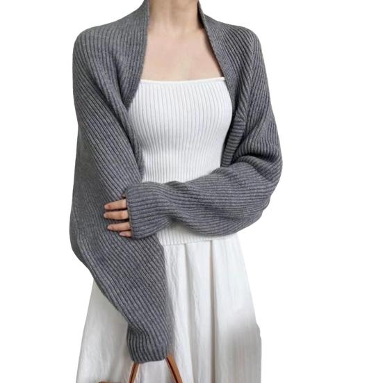Women Knitted Cardigan Shawl Loose Bat Sleeves Solid Color Knitting Coat Short Style Shawl Coat Autumn Winter Wear