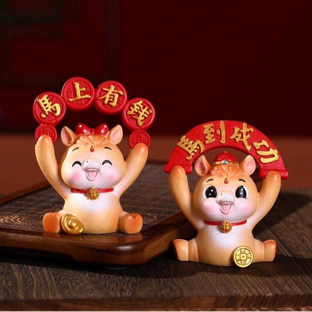 Cute 2026 Horse Year Mascot Resin Horse Figures Ornament Funny Horse Statue  Chinese New Year