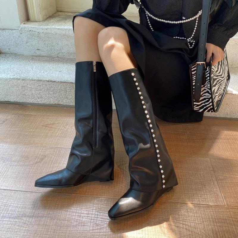 

Niche Pearl Pointed Western Women s Boots But Knee Boots High Knight Boots Women s Flat Pant Boots 40 серебряный