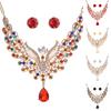 Retro wielokolorowy Rhinestone Hollow paw naszyjnik na szelkach kolczyki do uszu zestaw biżuterii