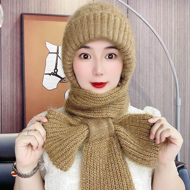 Autumn and Winter Squirrel Velvet Warm Women's Wool Hat Versatile Snow Hat Cold Winter Hat Scarf Integrated Knitted Hat