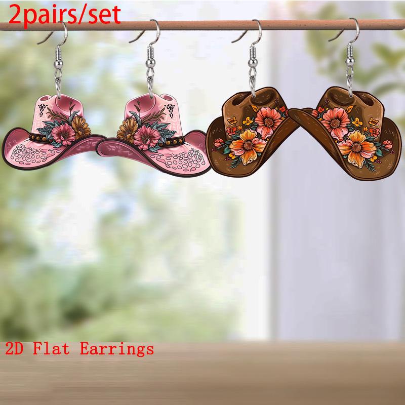 

Western Style Colorful Flowers Cowboy Hat Acrylic Earrings Elegant Personality Earrings Jewelry for Women Daily Wear Holiday Gifts