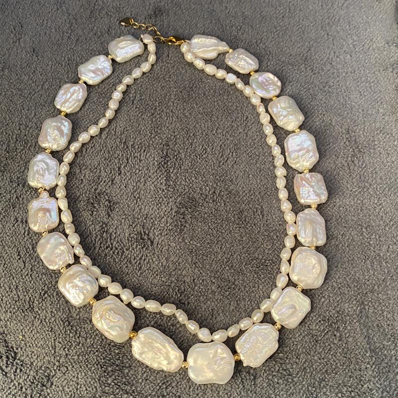 

Натуральный жемчуг пресноводный барочный двухслойное ожерелье - Простой, модный и универсальный дизайн.