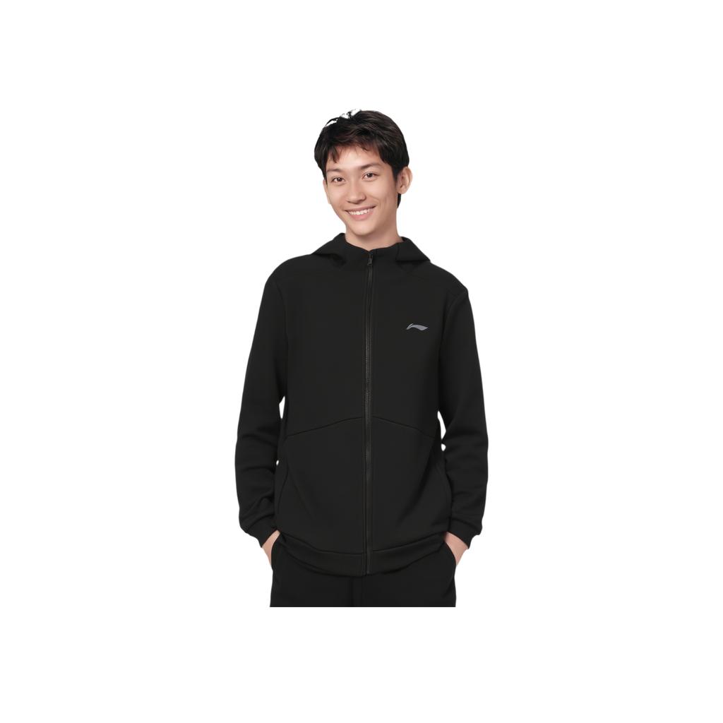 Li Ning Fitness Series Comfortable Versatile Hooded Cardigan Sweatshirt Men sweatshirt Black AWDV613-1