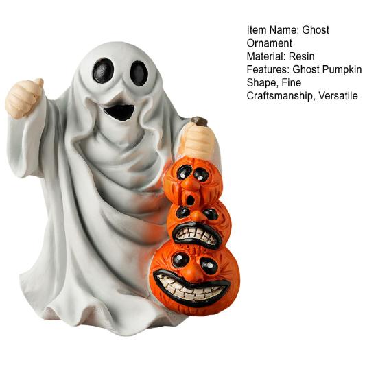Halloween Ornament Ghost Hold Pumpkin Shape Statue Indoor Outdoor Display Statue Farmhouse Style Halloween Decoration