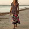 Letní šaty Dámské Dlouhé Boho Plážové šaty Elegantní Maxi šaty Výstřih do V Krátký rukáv Letní Tunikové šaty Lehké Vzdušné