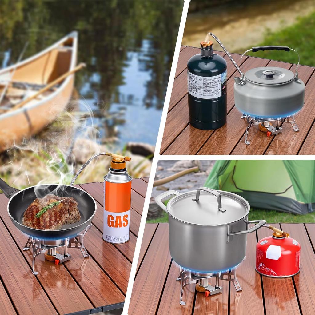 3900W Windproof Camping Stove Gas Cooking Burner Portable Propane Burners with Piezo Ignition for Outdoor Backpacking Picnic Hiking