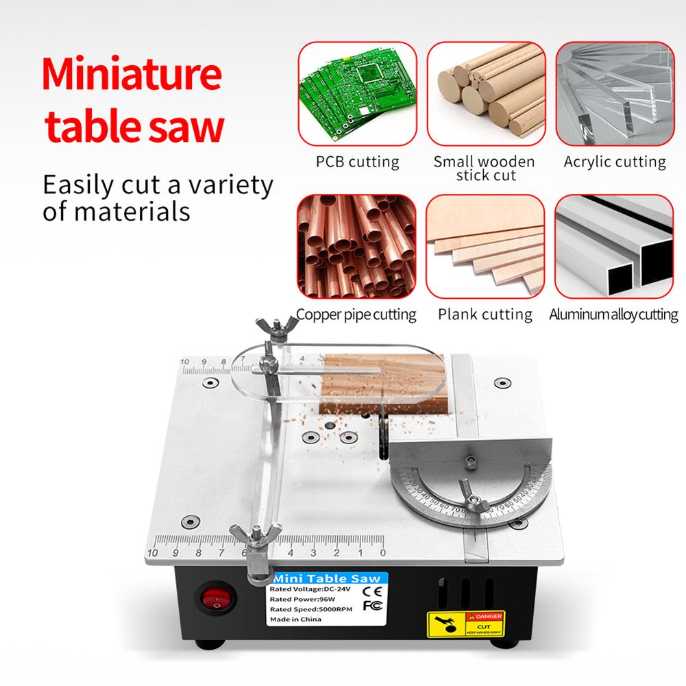 Mini Multifunctional Table Saw 96W Small Hobby Table Saw 5000RMP Precision Table Saw 0.55in Cutting Depth Household Cutting Tool