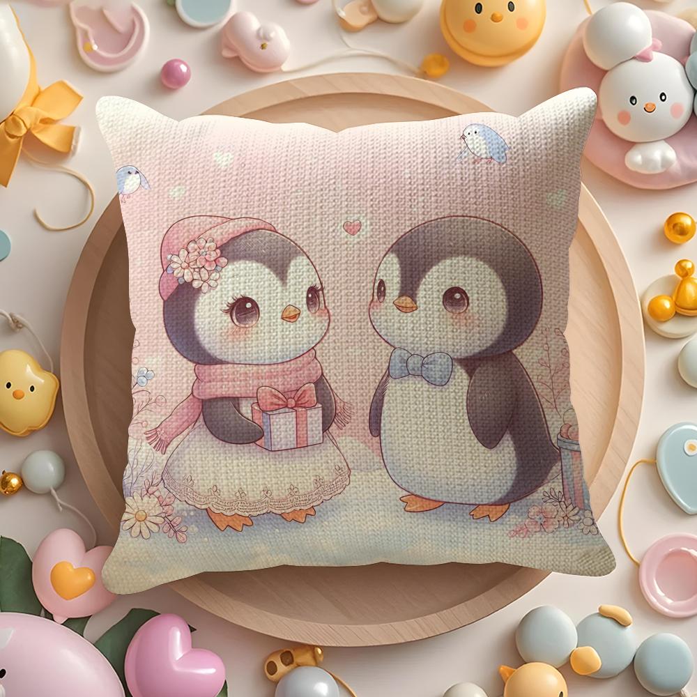Cute Cartoon Penguin life Pillow Case Pattern Printed Pillowcase for Living Room Sofa Cushion Cover & Bedroom Decor