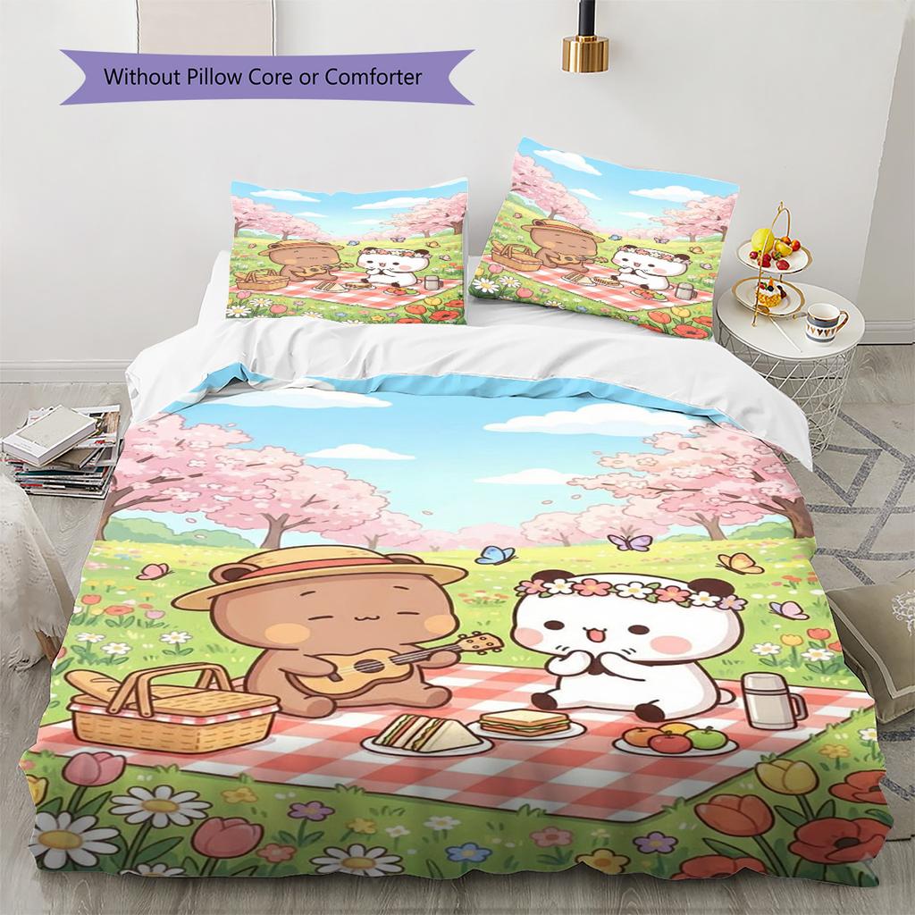 Bubu Dudu Cartoon Pattern Bedding Set Quilt Cover Pillowcase Home Decor Gift (1 * Duvet Cover + 2 * Pillowcase, Without Core)