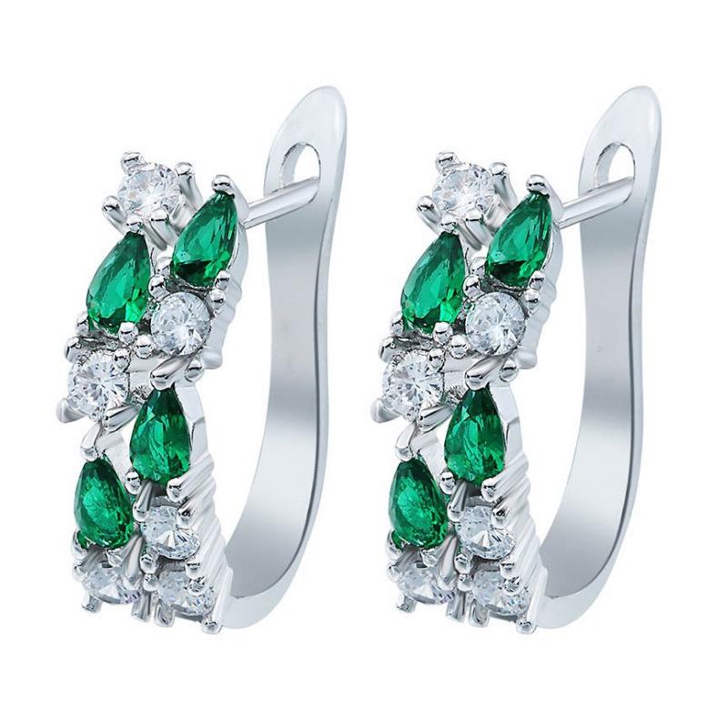 Elegant Light Blue Rectangular Diamond Korean Earrings