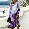 Women's Halloween Print V-Neck Long Sleeve Dress with Pockets for Casual Everyday Wear