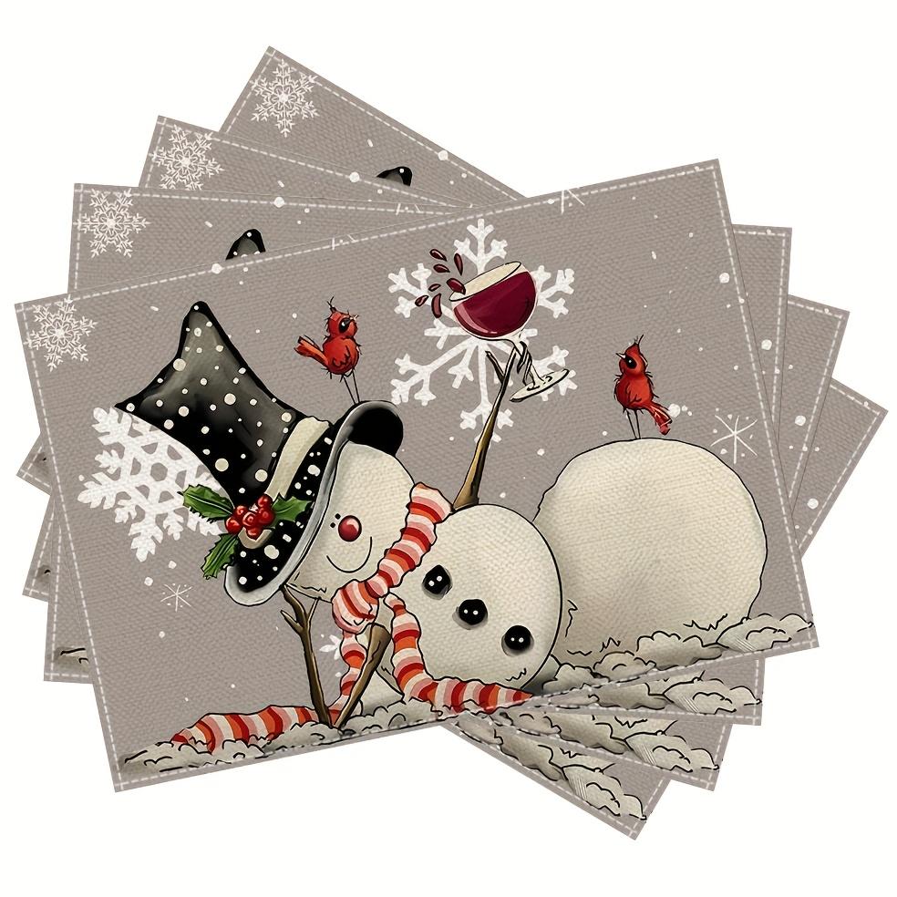 1/2/4/6/8pcs Multicolor Gray Snowman Snowflake "Let It Snow" Winter Christmas Placemats for Party Kitchen Dining Table Decor, 12 X 18 Inches