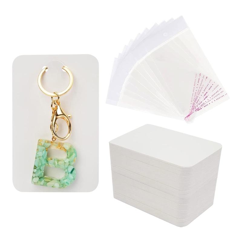 100Pcs Keychain Jewelry Cardboard with Self-sealing Bag Paper Keychain Display Cards Blank Necklace Packaging Supplies