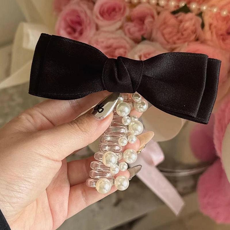 

Повязка на голову из телефонной проволоки с бантом и бусинами, косичка в виде хвостика, эластичная спиральная резинка, простые резинки для волос для девочек, аксессуары для волос