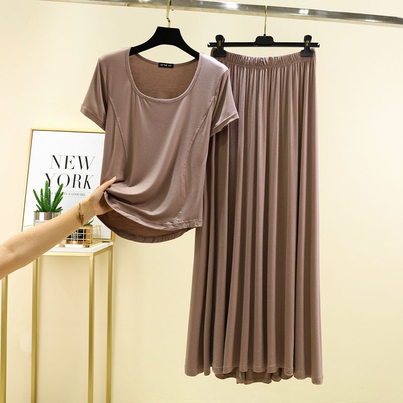 

Модальный костюм-футболка с квадратным вырезом, женский летний универсальный повседневный уличный однотонный топ, длинное платье, комплект из двух предметов Khaki L (Recommendation 40.00 kg-55.00 kg