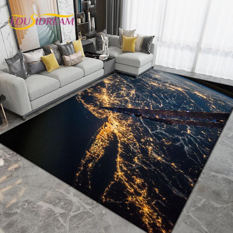 Galaxy Universe Space Stars Earth Area Rug Large,Carpet Rug for Living Room Bedroom Sofa Doormat Decoration,Non-slip Floor Mat