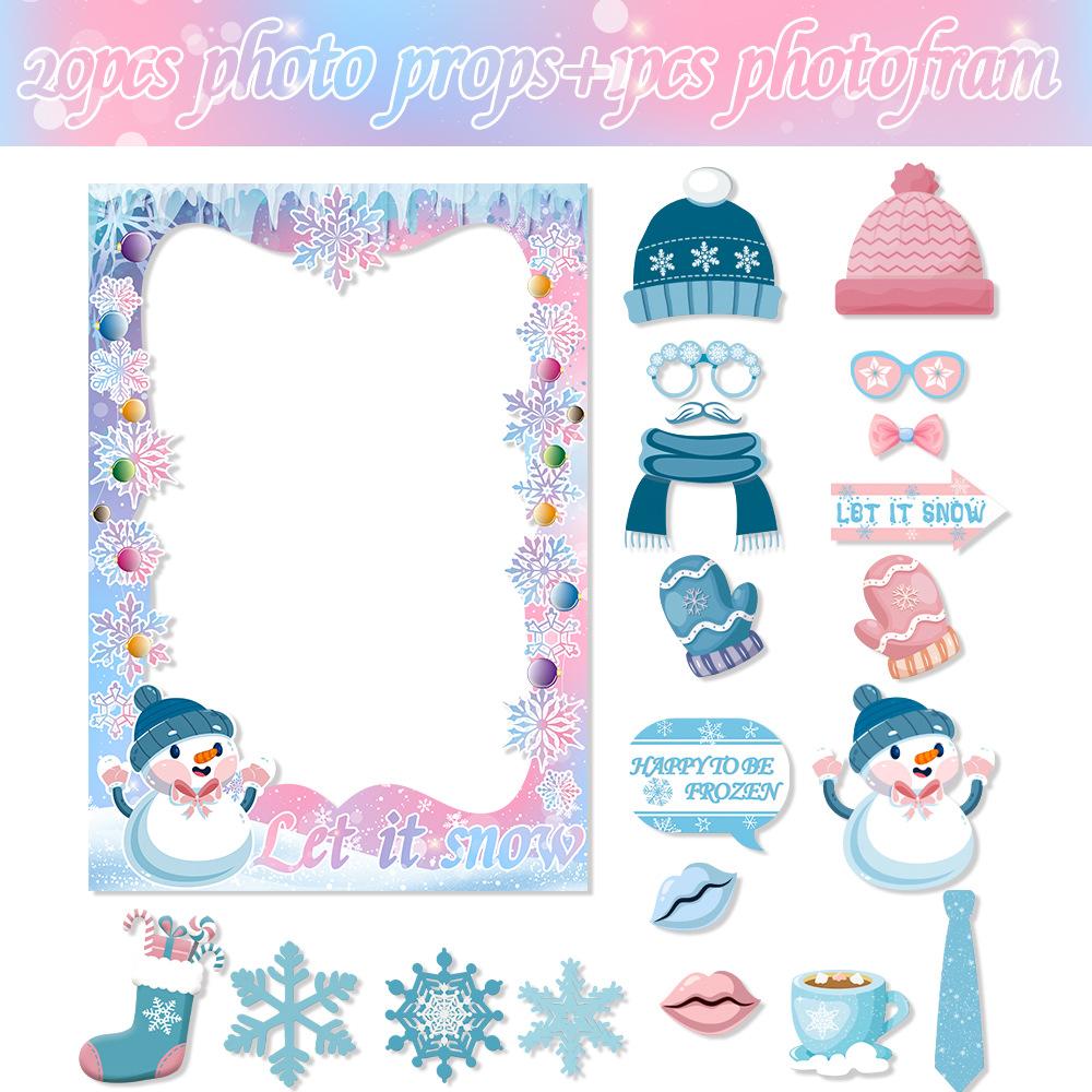New Style, Christmas Theme, Cartoon Snowman, Blue Pink, Handheld Props, DIY Funny Party, Photo Props and Supplies