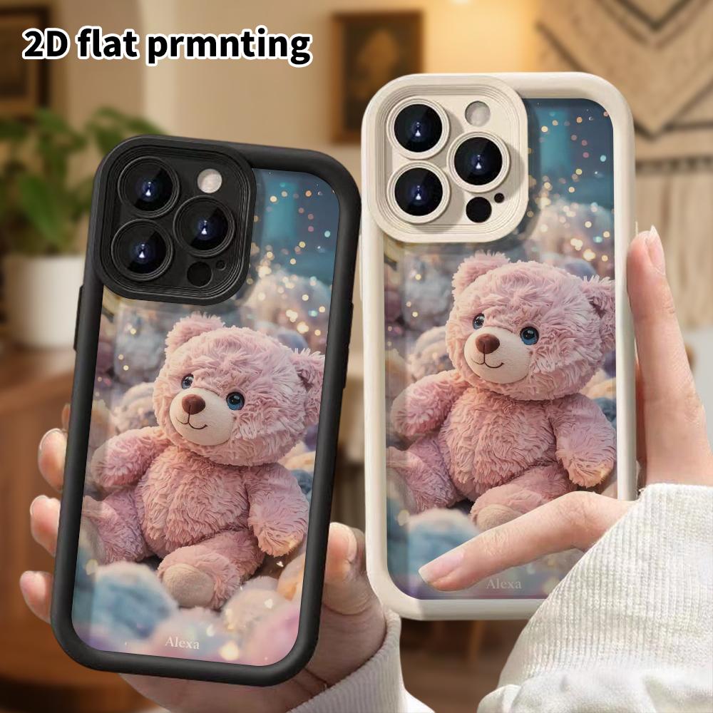 Phone Case: 2D Flat, Suitable for iPhone 18 17 16 15 14 13 Pro Protective Case, Moonlit Pink Bear, Perfect Holiday Gift for Christmas and Halloween