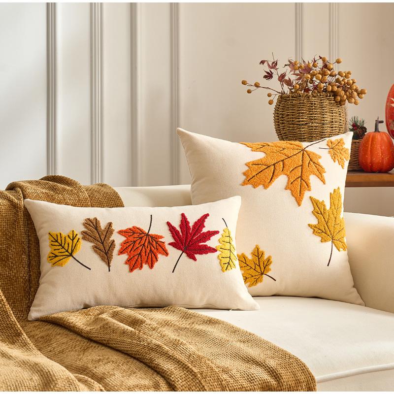 Festival Autumn Maple Leaf Pillow Pumpkin Embroidery Cushion Cover Modern Decoration Home Decoration Pillowcase Bedding