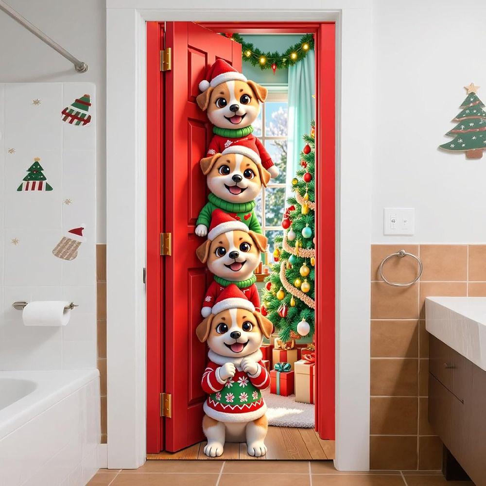 Background Christmas Door Banner Door Hanging Door Banner Fabric Flag Christmas Party