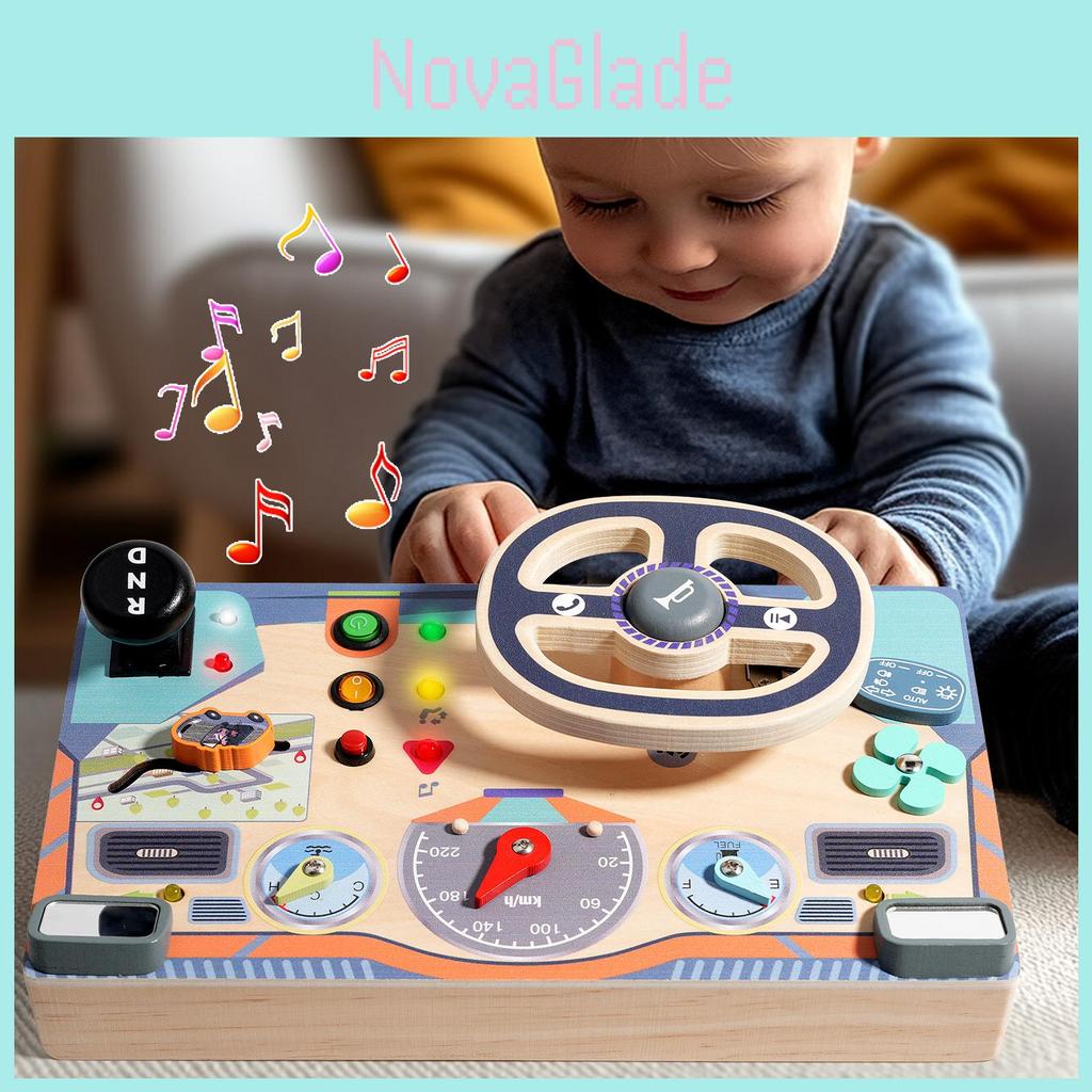 Busy Board Toy For Kids With Wooden Steering Wheel Learning Playset For Early Education