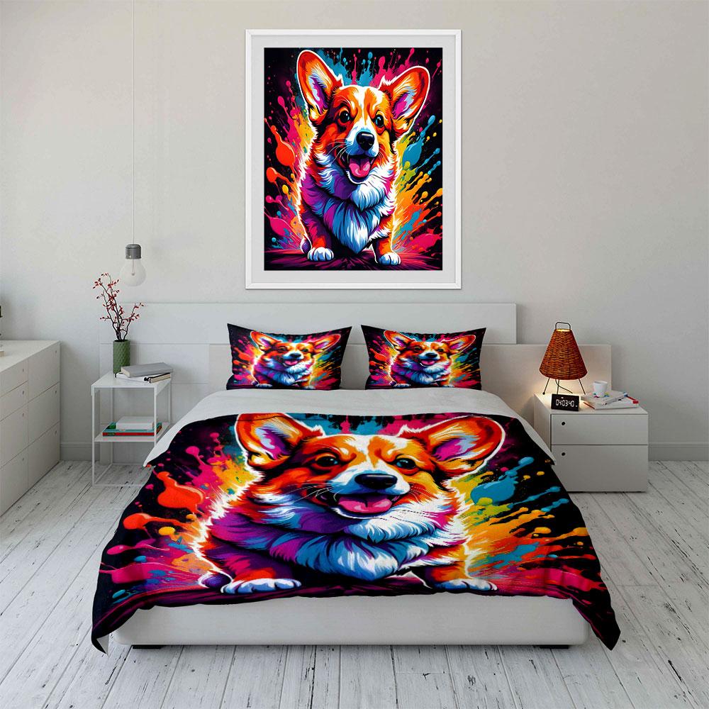 Dog with Color Splash Background Artwork Print Bedding Set 1 Duvet Cover 2 Pillowcases for Adult and Children Luxury Gift