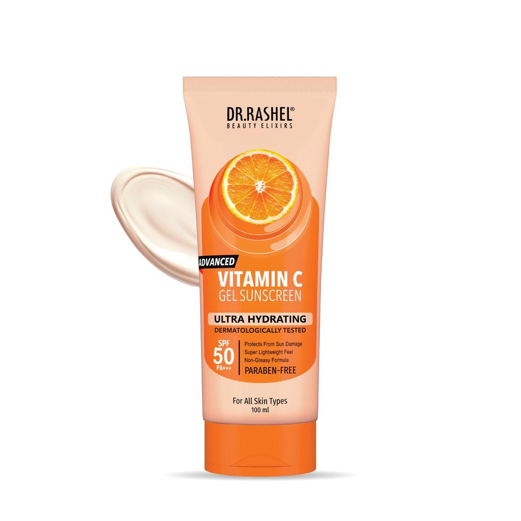 Protetor Solar DR.RASHEL Vitamina C FPS 50 PA+++ Gel Ultra Hidratante Combate Danos Solares, Super Leve, Não Oleoso Sem Parabenos | 100 ML