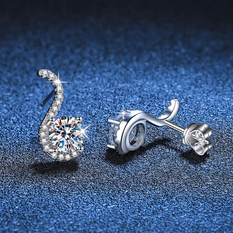 S925 Sterling Silver Moissanite S-shaped Stud Earrings - Light Luxury European & American Style for Women