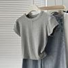 American Summer T-shirt Women's Shoulder Short Sleeves Summer Thin Round Neck Short Cotton Slim Fit Sweet and Spicy Tight Top