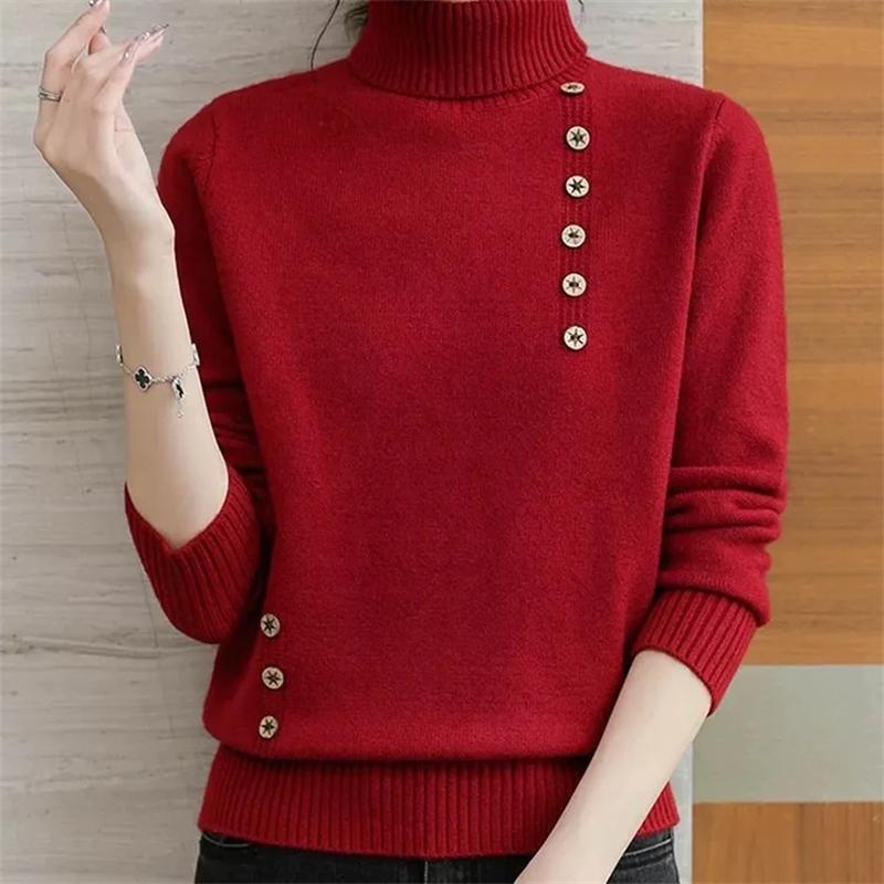 

Autumn Winter New Women Sweater Women s High Neck Knitted Pullover Loose Korean Fashion Warm Women s Top 2XL червоний