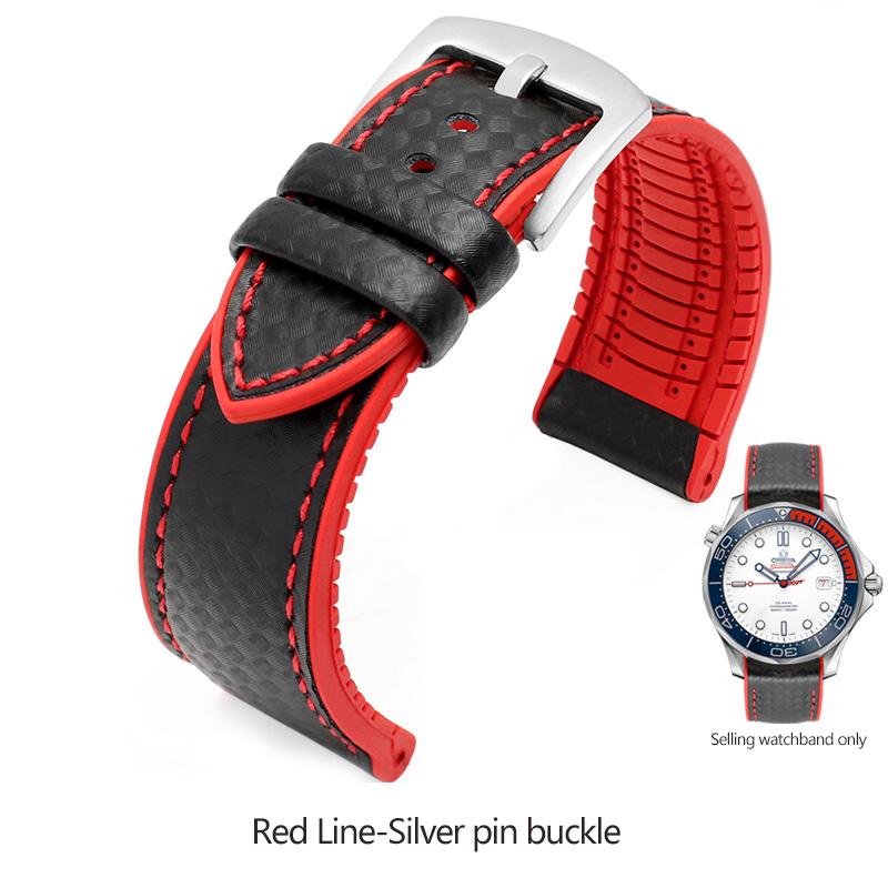 Silikonowy Pasek z Włókna Węglowego Wodoodporny Pasek do Zegarka dla Omega Speed Master Gumowy Zamiennik Męska Bransoleta Pasek 18mm 20mm 22mm 24mm