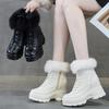 Botas de Neve de Plataforma Femininas com Zíper Antiderrapantes de Amarrar Botins de Tornozelo com Forro de Pele Salto Grosso Inverno Quentes Caminhada Botas Curtas Sapatos para Mulheres